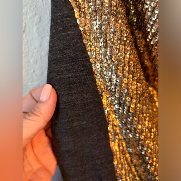 Tory Burch Gray Wool Knee Length Gold Sequin Sheath Cowl Neck Dress Size XS - Picture 11 of 13